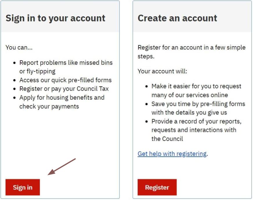 Sign in to your account button screenshot