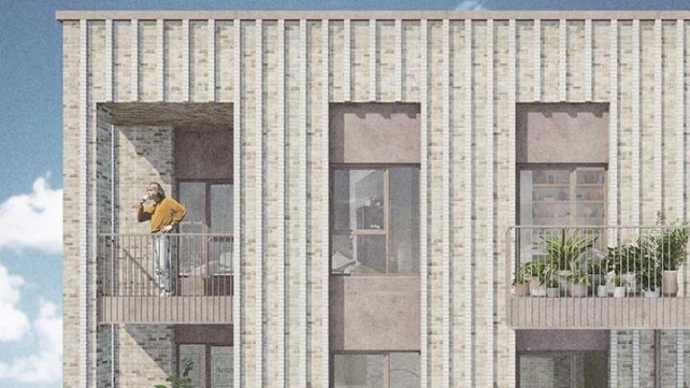 Artist impression - someone standing on a balcony outside a flat