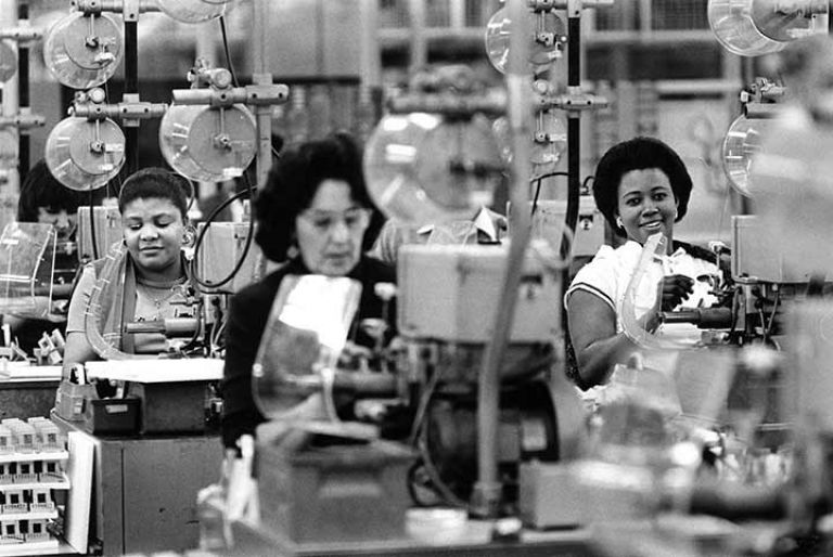 Workers at the Ferguson television factory