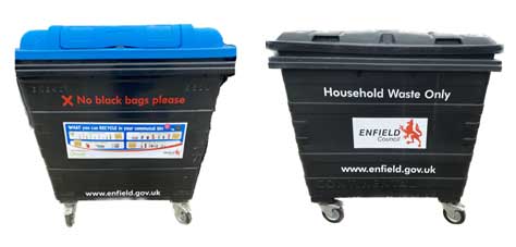 Communal recycling and general waste bins