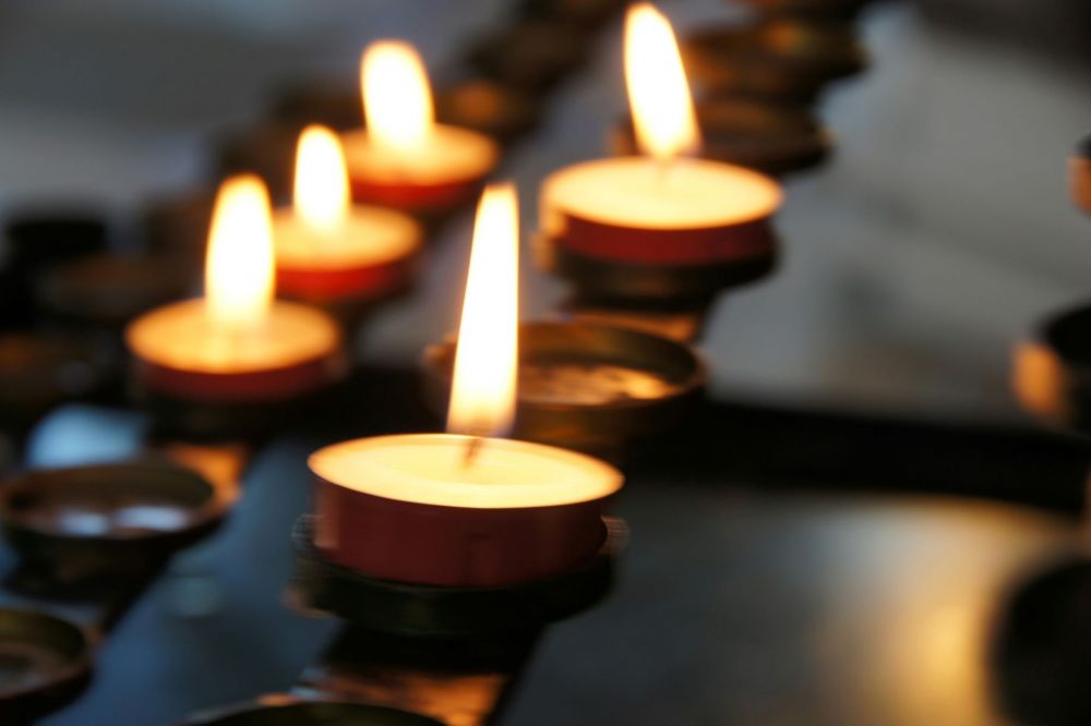 Tea light candles in a church