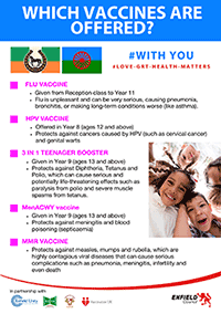 Which vaccines are offered leaflet