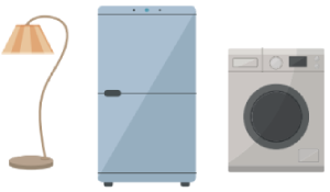 Light, fridge freezer and washing machine