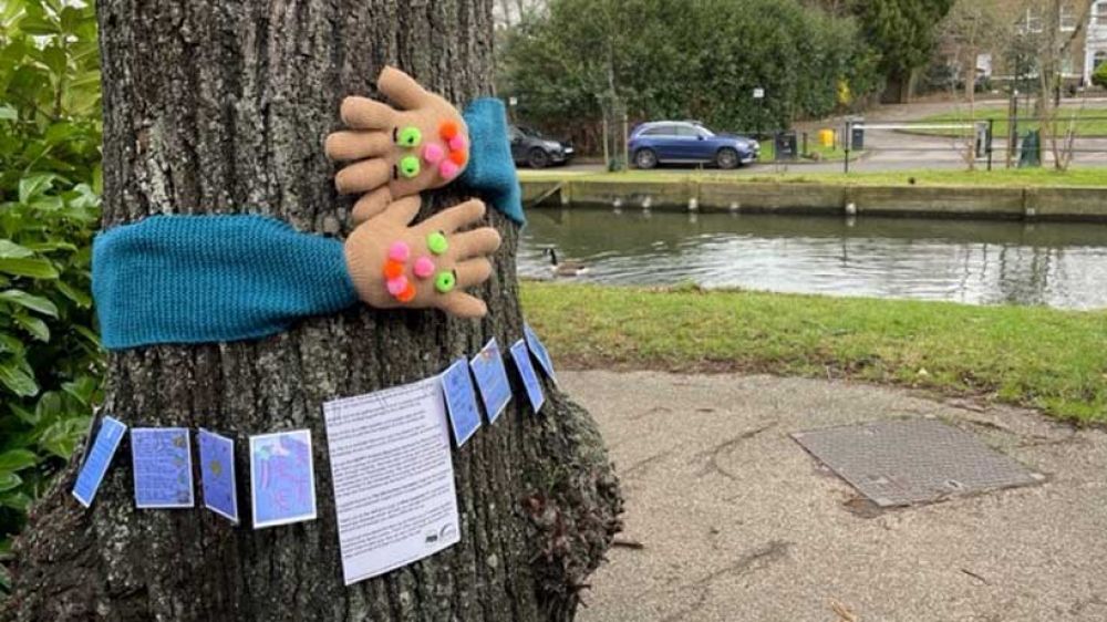 Example of knitted tree hug in Enfield Town