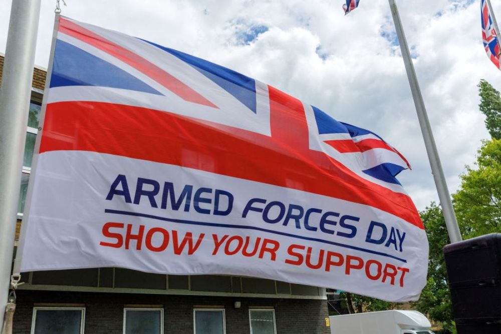 The Armed Forces Day flag outside the civic centre