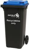 Blue-lidded recycling bin