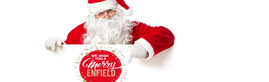 Santa with Merry Enfield logo