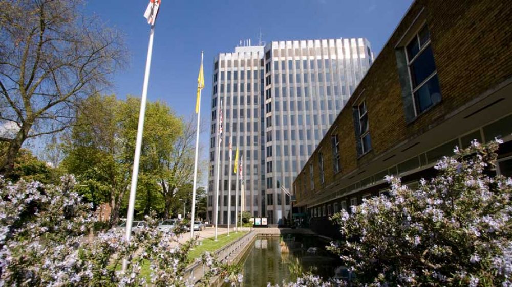Image of Enfield Civic Centre in the spring time