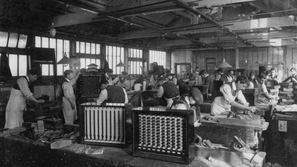 Factory workers making cabinets at the Ediswan Factory in Ponders End