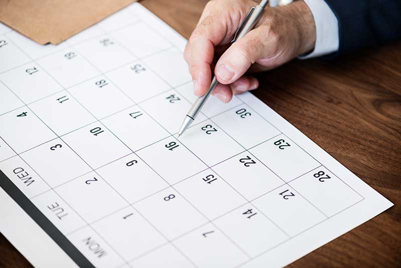 Page of a monthly calendar