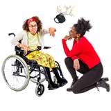 Young girl in a wheelchair throwing a cup