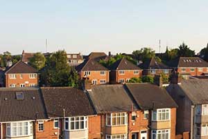 Roof view of a row of terraced houses