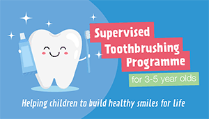 Graphic of a tooth holding a toothbrush and toothpaste