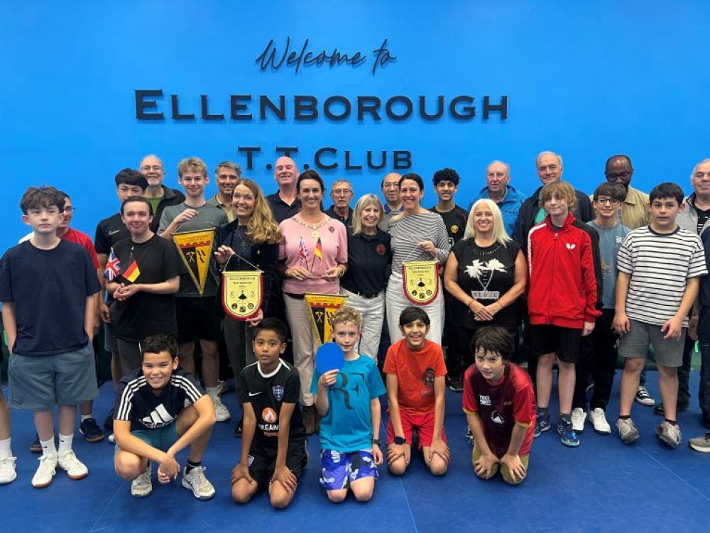 The Ellenborough Table Tennis Club pose with the two mayors