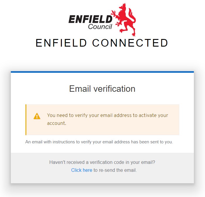 Screenshot of email verification panel