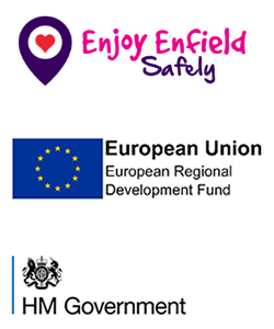Enjoy Enfield Safely, ERDF and HM Government logos