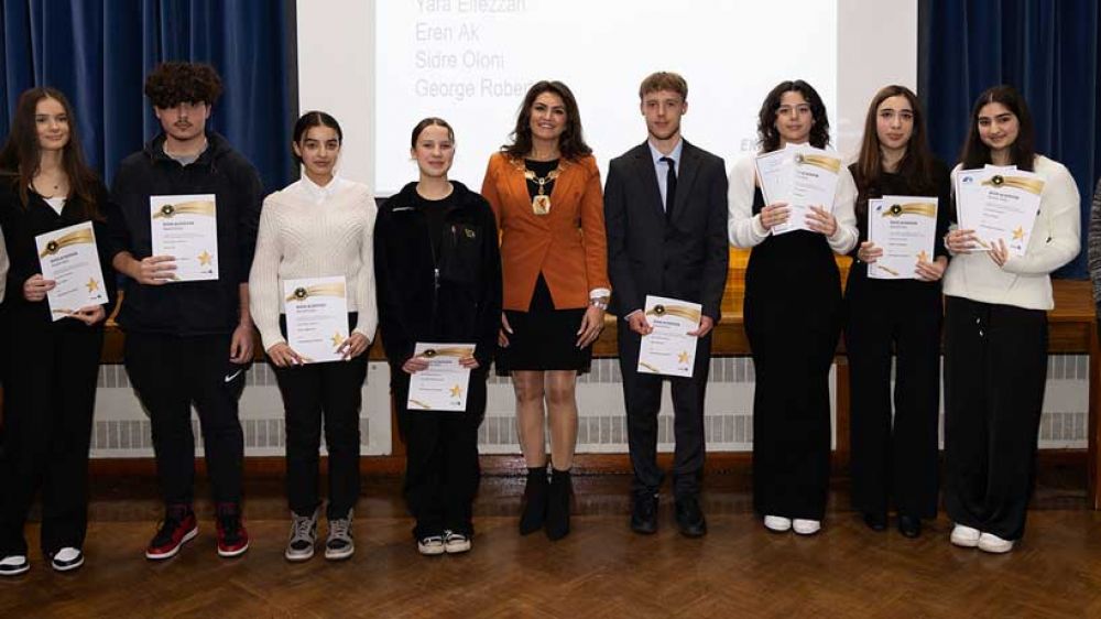 Pupils of Winchmore School with their awards