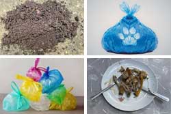 Soil, plastic bags, pet waste and food waste