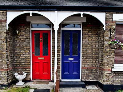 Two front doors of houses