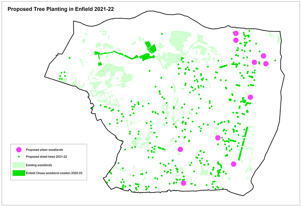 Enfield proposed tree planting map